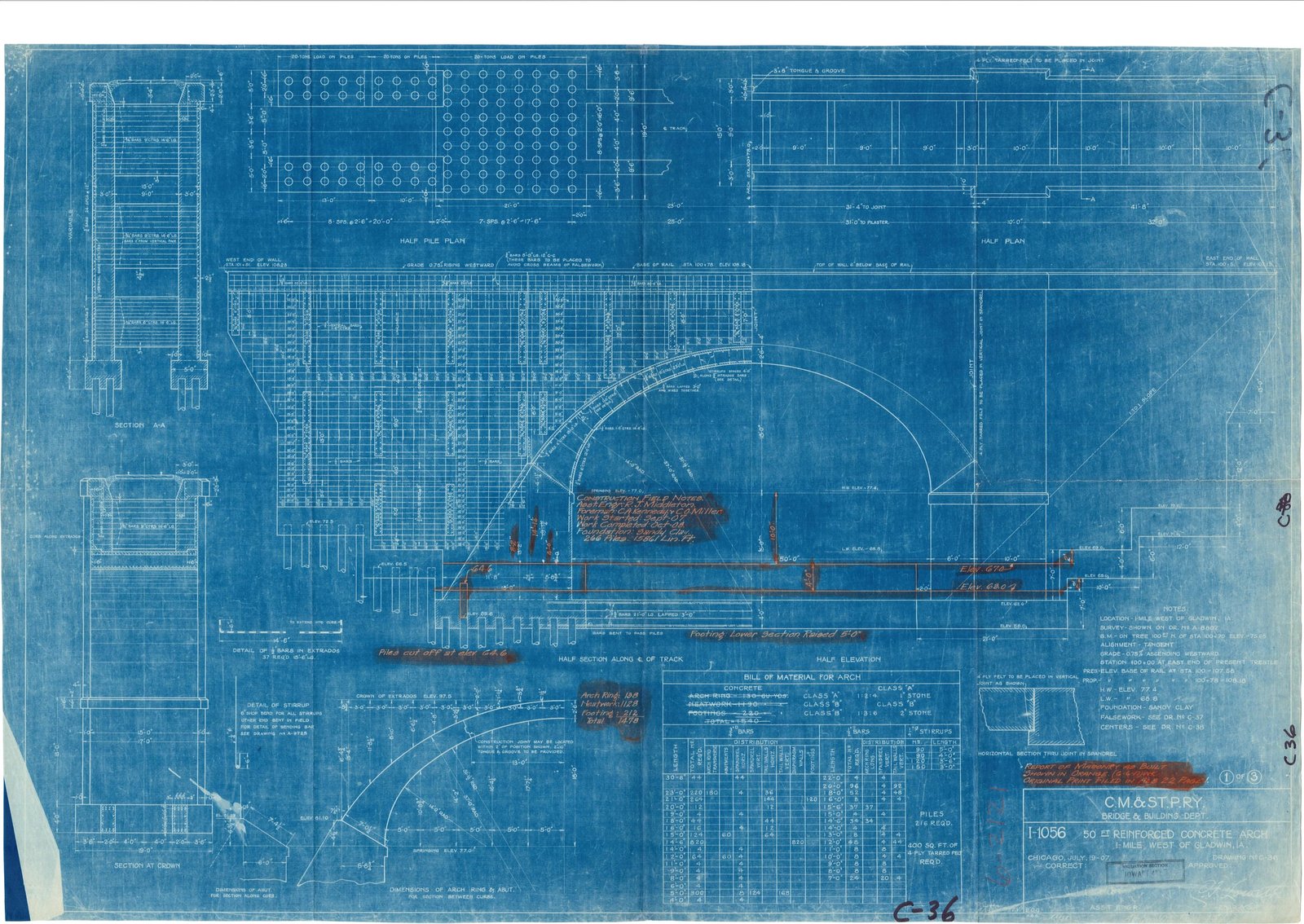 Blueprint of bridge.  Courtesy of Milwaukee Road Archives at the Milwaukee Public Library; used with permission.